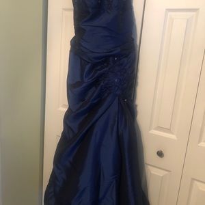 Long formal blue satin dress